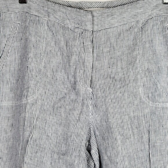 Chicos 100% Linen Pants Womens 2.5 (14) Wide Leg Blue White Stripe Flap Pockets - Picture 2 of 8